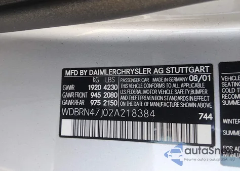 2002 Mercedes-Benz C 230 z USA, uszkodzony, nr VIN WDBRN47J02A218384